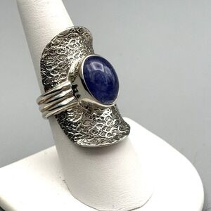 Sterling Silver Designer Modernist Ring Iolite Purple Blue Cabochon Statement 8